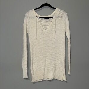 American Eagle Outfitters Cream Lace Up Textured Knit Sweater Women's Small